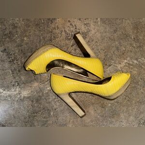 Yellow Peep-Toe Platform Heels